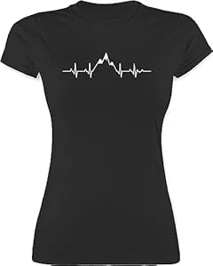 Shirtracer T-Shirts Shirtracer - Shirt Damen - Symbol und Zeichen Outfit - Herzschlag Berge