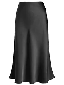 Eisnnu Röcke Eisnnu Damen Satin Rock Midi-Länge Rock A Linie Röcke Große Größe Einfarbig Fishtail Seidiger Midirock Business Party Skirt S-XXXL
