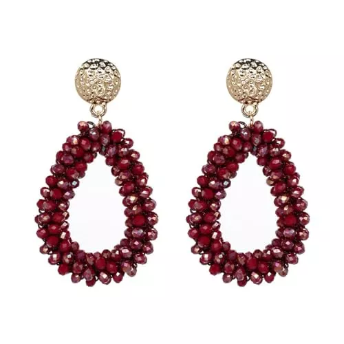 Caiduoduo Schmuck Bohemian Ohrringehängend für Damen,Tröpfchenförmiger handgewebter Kristallhänge Modischer Schmuck