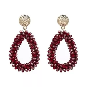 Caiduoduo Schmuck Bohemian Ohrringehängend für Damen,Tröpfchenförmiger handgewebter Kristallhänge Modischer Schmuck