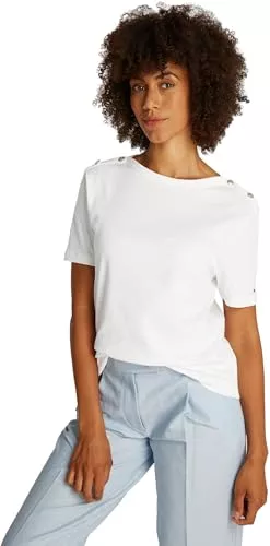 Tommy Hilfiger T-Shirts Tommy Hilfiger Damen T-Shirt Kurzarm Stripe Gold mit Knöpfen