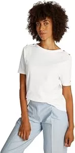 Tommy Hilfiger T-Shirts Tommy Hilfiger Damen T-Shirt Kurzarm Stripe Gold mit Knöpfen