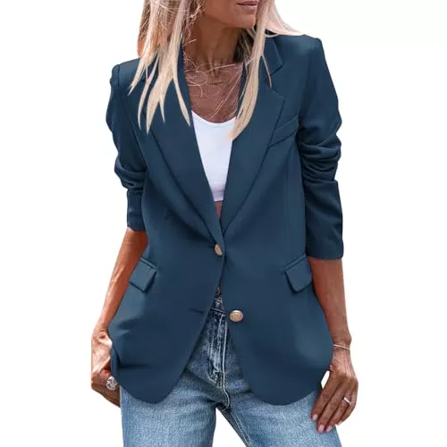 FUPODD Blazer Blazer Damen Elegant Jacke Damen Anzug Revers Jersey Mantel Damen Winter Herbstjacke Frauen Langarm Arbeit Büro Blazer Business Casual Sportlich Outfits Open Front Blazer Sakko Mit Knöpfen