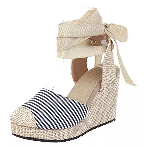 Dearney Sandalen & Slides Dearney Wedges Sandaletten High Heels Plateau Sandalen mit Keilabsatz und Schnürung Absatz Espadrilles Damen Sommer Schuhe