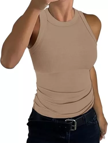 TrendiMax Tops TrendiMax Tank Top Damen Racerback Sommer Oberteile Gerippt Slim Fit Basic Shirt Ärmellos Sexy High Neck Tanktops Einfarbig