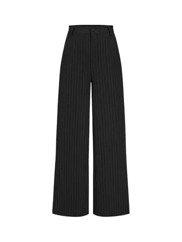 SOLY HUX Hosen SOLY HUX Damen Hose Elegant Anzughose Office Casualshose Gestreift Geradehose mit Taschen Stoffhose Weite Palazzon Hosen Business Outfits