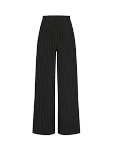 SOLY HUX Hosen SOLY HUX Damen Hose Elegant Anzughose Office Casualshose Gestreift Geradehose mit Taschen Stoffhose Weite Palazzon Hosen Business Outfits
