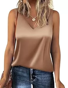Zeagoo Tops Zeagoo Damen Satin Tank Top Ärmellose Blusentop Basic Cami Sommer Lässige Weste V-Ausschnitt Oberteile Blusen Shirt