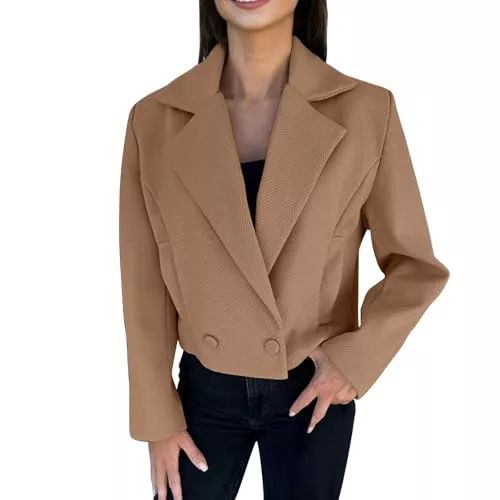 FUPODD Blazer Wollmantel Damen Winter Blazer Wintermantel Elegant Kurzmantel Slim Fit Tweed Jacke Frauen Reverskragen Wolljacke Schicker Winterjacke Mit Taschen Damen-Jacken Casual Mantel Kurz Büro Arbeit