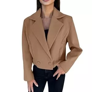 FUPODD Blazer Wollmantel Damen Winter Blazer Wintermantel Elegant Kurzmantel Slim Fit Tweed Jacke Frauen Reverskragen Wolljacke Schicker Winterjacke Mit Taschen Damen-Jacken Casual Mantel Kurz Büro Arbeit