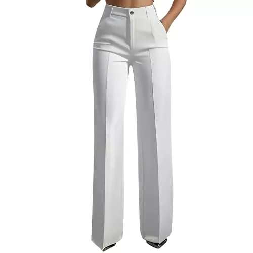 Generisch Hosen Anzughose Damen High Waist Hosen Weites Bein Stoffhose Elegante Marlenehose Palazzo Hose Straight Leg Damenhosen Business Outfit Schickes Bundfaltenhose Bootcut Damenhose Schwarze Stoffhosen Kleidung