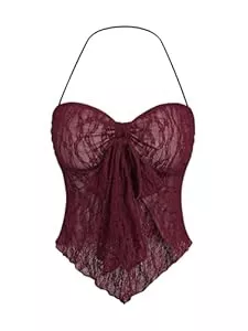 GORGLITTER Tops GORGLITTER Damen Crop Top Y2K Neckholder Tops Asymmetrisch Oberteil Trägershirt Transparent Sommer Träger-Top