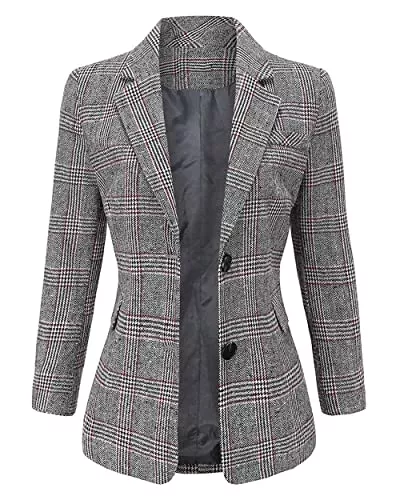 ebossy Blazer ebossy Damen-Blazer mit Kerbkragen, 2-Knopf-Verschluss, Boyfriend-Schnitt – Hahnentritt-Karo-Jacke/Mantel