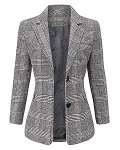 ebossy Blazer ebossy Damen-Blazer mit Kerbkragen, 2-Knopf-Verschluss, Boyfriend-Schnitt – Hahnentritt-Karo-Jacke/Mantel