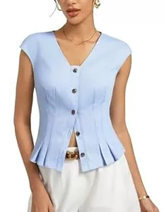 Kate Kasin Tops Kate Kasin Damen Baumwoll Bluse Sommer Cap Ärmel V-Ausschnitt Knopfleiste Y2K Tops Shirt