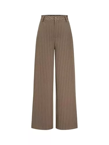 SOLY HUX Hosen SOLY HUX Damen Hose Elegant Anzughose Office Casualshose Gestreift Geradehose mit Taschen Stoffhose Weite Palazzon Hosen Business Outfits