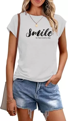 Teesho T-Shirts Teesho Damen Tops Sommer Tshirt Bedruck Oberteile Kurzarm Shirts Casual Tops Tunika