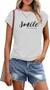 Teesho T-Shirts Teesho Damen Tops Sommer Tshirt Bedruck Oberteile Kurzarm Shirts Casual Tops Tunika
