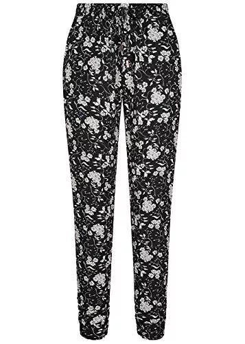 Hailys Hosen Hailys Damen Viskose Sommer Hose Deko Tunnelzug Blumen Muster schwarz Weiss