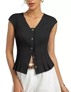 Kate Kasin Tops Kate Kasin Damen Baumwoll Bluse Sommer Cap Ärmel V-Ausschnitt Knopfleiste Y2K Tops Shirt
