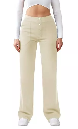 Friptspyg Hosen Friptspyg Hose Damen Hohe Taille Weite Hose Knopf Gerades Bein Hose Casual Arbeit Hose Stretch Yogahose mit Taschen