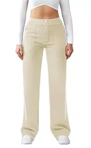 Friptspyg Hosen Friptspyg Hose Damen Hohe Taille Weite Hose Knopf Gerades Bein Hose Casual Arbeit Hose Stretch Yogahose mit Taschen