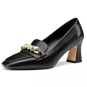 NobleOnly High Heels NobleOnly Damen Chunky Blockabsatz Absatz Heel Geschlossene Eckige Zehenkappe Loafers Schuhe Slip-on Pumps Metall Kette Lässig Schuhe 7 cm Heels