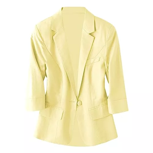 Mashaouyo Blazer Sakko Damen Elegantes Outfit Komplett Blazer 3/4 Arm Anzug Pieces Blazer Große Größen Longblazer Western Kostüm Jackett Blusenjacke Business Womens Jacket Kurzmantel Outdoor Übergangsjacke