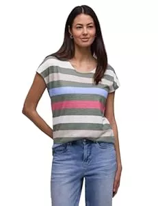 Street One T-Shirts Street One Damen Damen T-Shirt mit Gerundetem V-Neck und Streifen T-Shirt mit gerundetem V-Neck und Streifen (1er Pack)