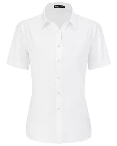 J.VER Hemdblusen J.VER Bluse Damen Kurzarm Casual Businessbluse Regular Fit Knitterfrei Bügelleicht Sommershirts mit Knopleiste Freizeithemd Tops