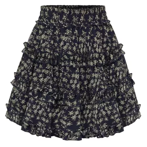 SCARLET DARKNESS Röcke SCARLET DARKNESS Damen Viktorianischer Rock Mini Blumen Elastische Taille mit Rüschen Sommer Rock