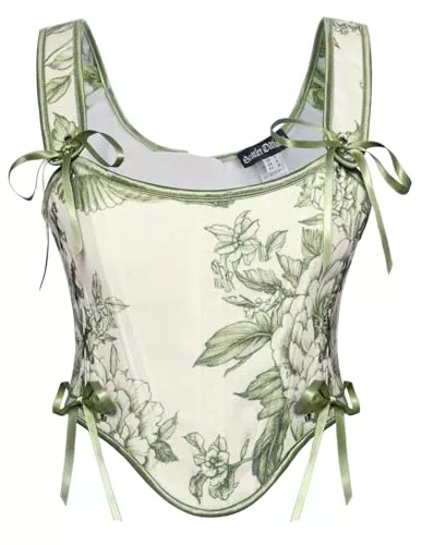SCARLET DARKNESS Tops SCARLET DARKNESS Damen Renaissance Korsett Mittelalter Lace Up Blumendruck Korsage