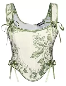 SCARLET DARKNESS Tops SCARLET DARKNESS Damen Renaissance Korsett Mittelalter Lace Up Blumendruck Korsage