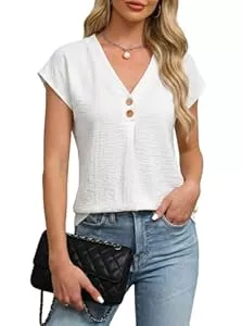 GLEENOD Kurzarmblusen GLEENOD Bluse Damen Sommer V-Ausschnitt Lockere Flügelärmel Sommerbluse Elegant Blusen Weiß Schwarz Oberteile für Freizeit Büro Strand