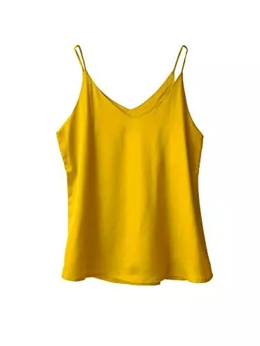 Wantschun Tops Wantschun Damen Satin Silk Weste Bluse Tank Tops Shirt Cami Spaghetti Träger Camisole Vest V-Ausschnitt XXS-4XL