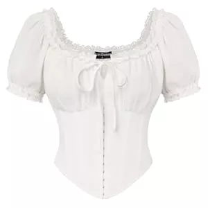 SCARLET DARKNESS Kurzarmblusen SCARLET DARKNESS Damen Korsett Oberteil Kurzarm Baumwolle Corset Top Gesmokte Taille Mittelalter Piraten Bluse