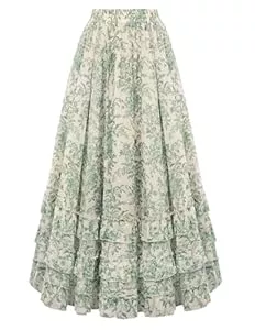 SCARLET DARKNESS Röcke SCARLET DARKNESS Damen Maxi Röcke Blumen Chiffon Viktorianisches Elastisch Hohe Taille Fließend Rüsche Langer Rock mit Taschen