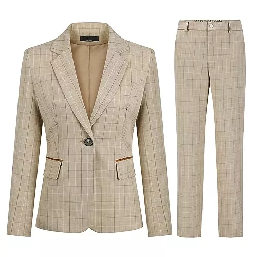 YUNCLOS Kostüme YUNCLOS Anzug Set Damen Blazer Business Damenanzug formell 2-teilig Karierter Kostüme für Büro Eine Schnalle Elegant
