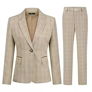 YUNCLOS Kostüme YUNCLOS Anzug Set Damen Blazer Business Damenanzug formell 2-teilig Karierter Kostüme für Büro Eine Schnalle Elegant