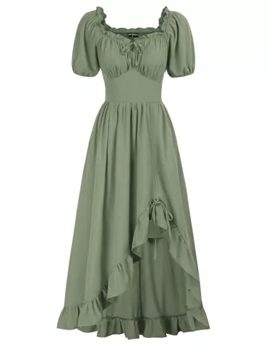 SCARLET DARKNESS Freizeit Scarlet Darkness Renaissance Kleid für Damen, Cottagecore, Korsett, Rüschen, Maxikleid mit Taschen