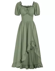 SCARLET DARKNESS Freizeit Scarlet Darkness Renaissance Kleid für Damen, Cottagecore, Korsett, Rüschen, Maxikleid mit Taschen