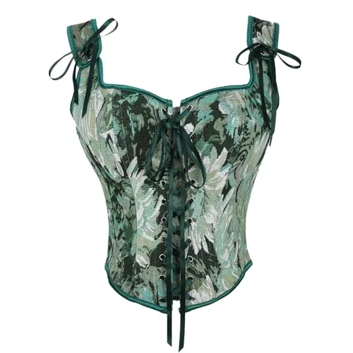Ynport Crefreak Tops Ynport Crefreak Renaissance Korsett für Damen, Florales Overbust Bustier mit Schnürung im Rücken und Rundhalsausschnitt, Viktorianisches Steampunk Gothic Festival Oberteil