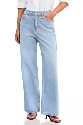 Cicy Bell Jeans Cicy Bell Damen Jeans Baggy Weitem Bein Jeanshosen Mittlere Taille Denim Boyfriend Hosen mit Taschen