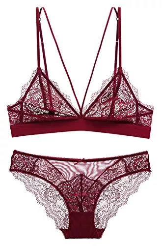 SHEKINI Unterwäsche & Dessous SHEKINI BH Set,Damen Ohne Bügel BH Set Spitze BH und Slip Triangle Bralette Panty Lingerie Unterwäsche Dessous Set mit Hakenverschluss und Verstellbare Träger