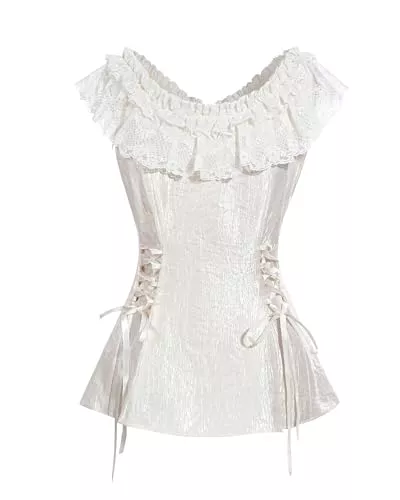 FCCAM Ärmellose Blusen FCCAM Damen Viktorianisch Bluse Lolita Oberteil Vintage Top Viktorianisches Bluse Ärmellos Oberteil