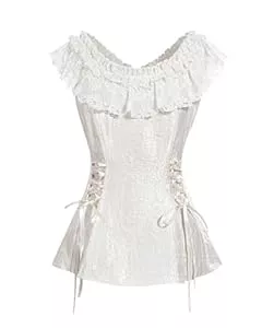 FCCAM Ärmellose Blusen FCCAM Damen Viktorianisch Bluse Lolita Oberteil Vintage Top Viktorianisches Bluse Ärmellos Oberteil