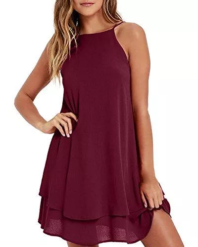 Style Dome Freizeit Style Dome Sommerkleid Damen Chiffon Minikleid Kurz Lässig Ärmellos Spaghetti Träger Casual Strandkleid