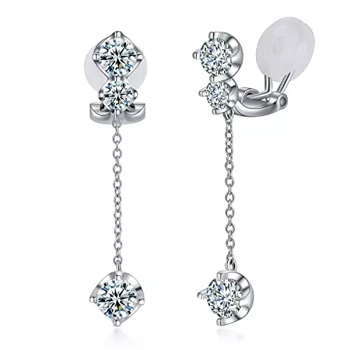 PHNIBIRD Schmuck PHNIBIRD Ohrclips Damen ohne Ohrlöcher Quaste Ohrhänger Ohrringe Lange Baumeln Clip mit Zirkonia Hochzeit Ohrringe Für Frauen Braut Geschenke für Frauen