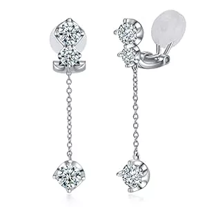 PHNIBIRD Schmuck PHNIBIRD Ohrclips Damen ohne Ohrlöcher Quaste Ohrhänger Ohrringe Lange Baumeln Clip mit Zirkonia Hochzeit Ohrringe Für Frauen Braut Geschenke für Frauen