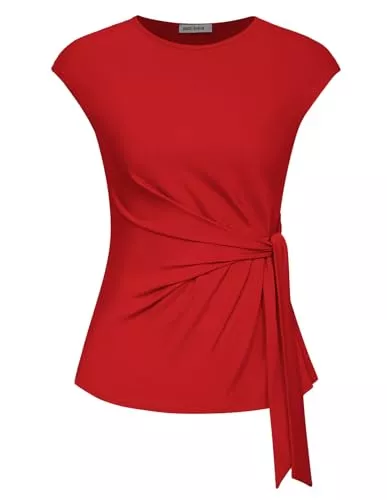 GRACE KARIN Ärmellose Blusen GRACE KARIN Damen Casual Blusentop Flügelärmel Rundhals Oberteile Slim Fit Sommer Top mit Tailleband